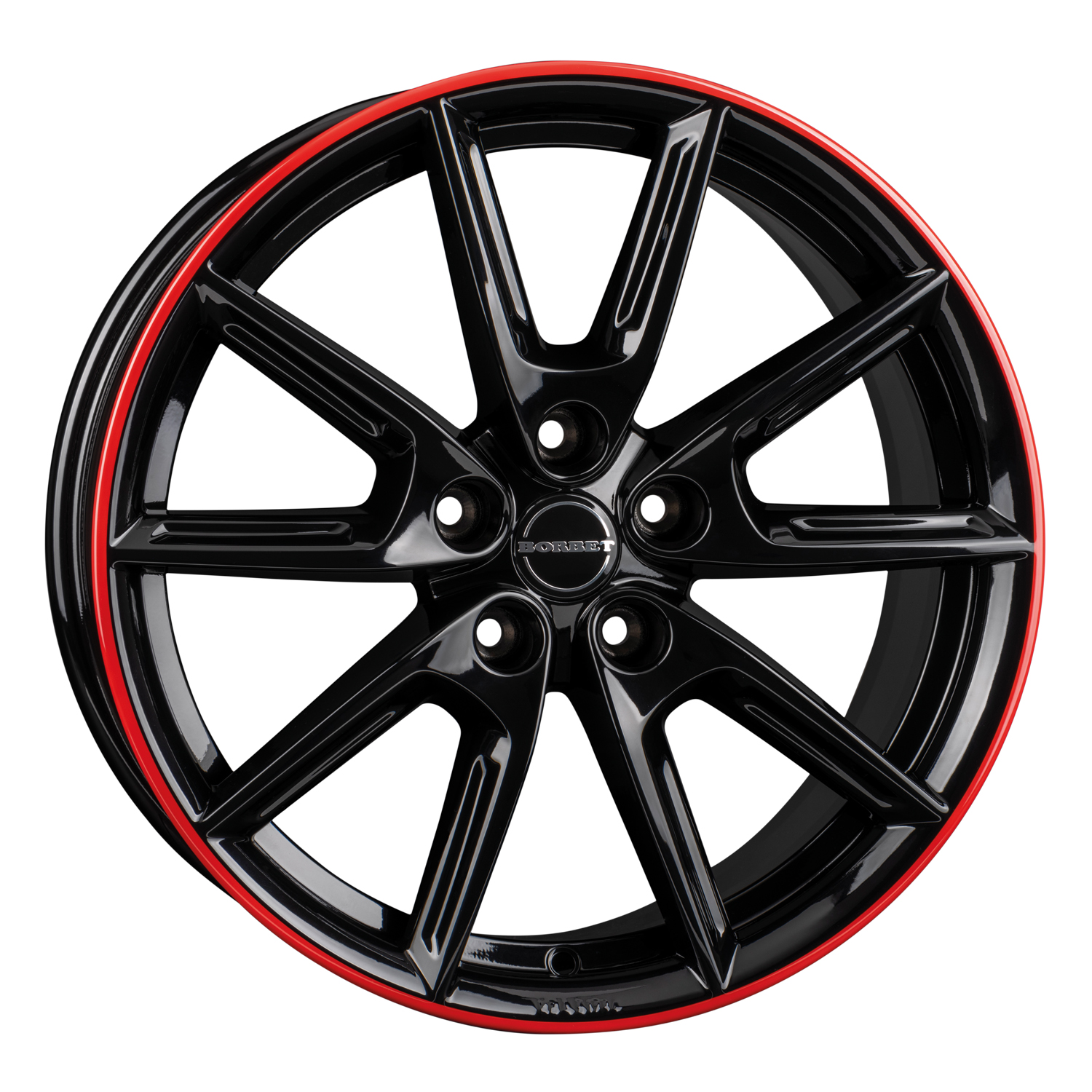 Se Borbet lx18 black glossy rim red black glossy rim red hos Dækbutikken - Dæk og Fælge