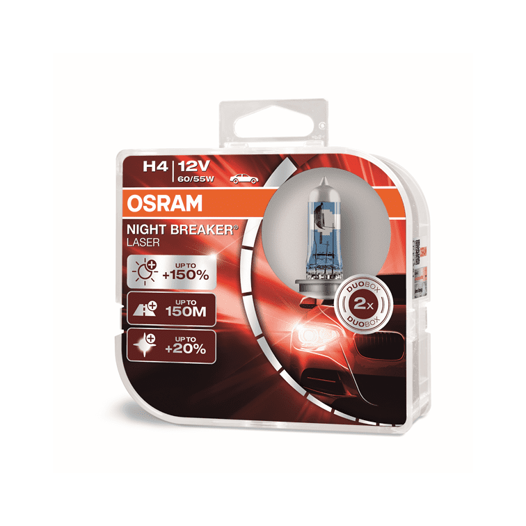 Osram Night Breaker Laser H4 pærer +150% mere lys (2 stk) pakke
