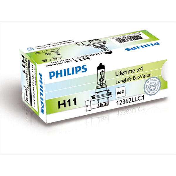 Se Philips H11 LongLife EcoVision pære med op til 4x længere levetid hos Dækbutikken - Dæk og Fælge