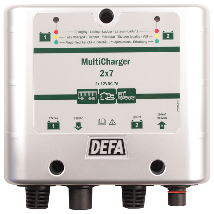 Se DEFA multicharger 12v 2x7a schuko hos Dækbutikken - Dæk og Fælge