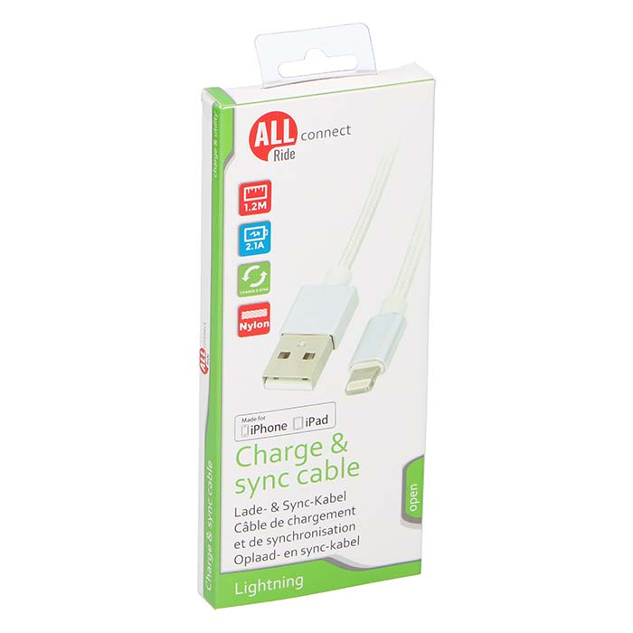 Allride mobiloplader apple USB til lightning nylon